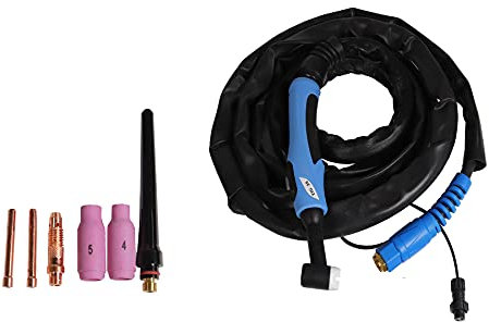 WELDINGER WIG-Schweißbrenner SRP 26 pro integriert 2-polige Steuerbuchse 4 m lang Lederaustattung WIG-Schlauchpaket für Schweiß-Inverter HF mit Strombuchse am Gasanschluss (SPW6)