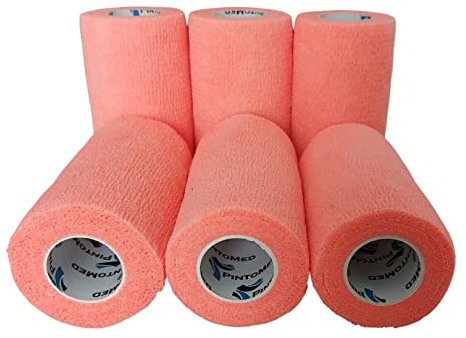 PintoMed Bandage Cohésif - Orange - 6 Rouleaux x 10 cm x 4,5 m adhésif Flexible Bandages, Premiers Secours Sports Wrap Bandage