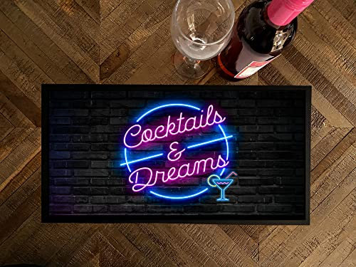 Cocktails & Dreams Tapis de bar | Dessous de verre pour cocktails et rêves – Choix de tapis de bar pour la maison, bar, pub – Accessoires de bar à domicile (chemin de bar)