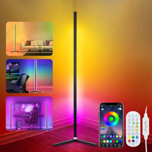 Neoglint Lampada da Terra LED Dimmerabile, Piantana LED 11W 1800 lm, Lampada ad Angolo con Telecomando Controllo APP, Musica Sincro, per Soggiorno Camera da Letto - 1.25 m