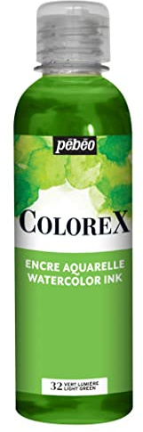 Pébéo - Encre Colorex 250 ML Vert Lumière - Colorex Encre Aquarelle Pébéo - Encre verte Rendu Velouté - Encre Dessin Multi-outil Tous Supports - 250 ML - Vert Lumière