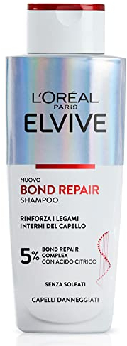 L'Oréal Paris Elvive Bond Repair Shampoo, Rafforzante, Per Capelli Danneggiati, Ricrea i Legami Interni del Capello, Con Acido Citrico, 200 ml