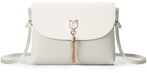 KALIDI Liten axelremsväska med söt kattform tofsar PU-läder crossbody telefon handväskor för flickor damer, Grå, Small
