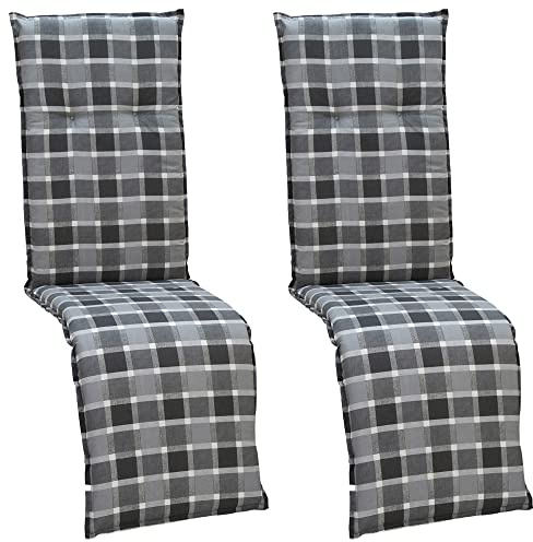 NYVI Auflage Barcelona für Relaxliegen/Relaxstühle 171x50 cm 2er Set Grau/Anthrazit Karo - Liegenauflage mit Komfortschaumkern und Bezug - Sitzpolster für Gartenliegen & Relaxsessel