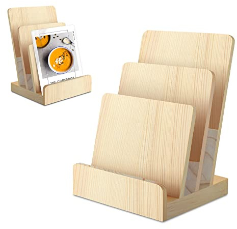 3 Tier Pine Wood Pamphlet Display Stand Brochure Holder 6 x 9 Literature Stand Postcard Holder Display Stand Flyer Holder Magazine Rack for Pamphlet Magazine Booklets Menu