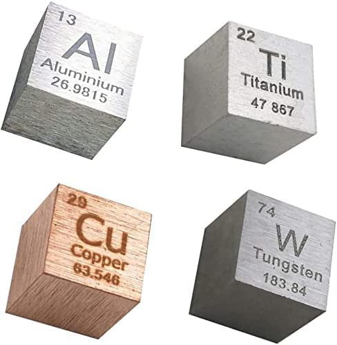 ZOENAE 4-teiliges Element-Würfel-Set – 99,95% Reinheits-Metallelement-Sammelwürfel enthalten Aluminium, Titan, Kupfer, Wolfram