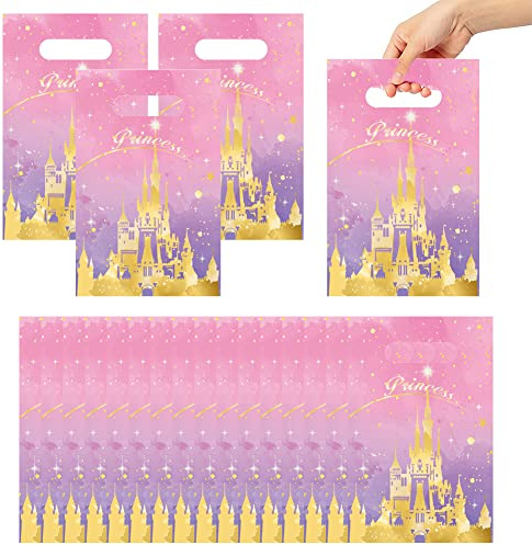 PIUMOJ Prinzessin Geschenktüten, Prinzessin Partytüten, Rosa Geburtstag Süßigkeitentüten, Party Geschenktüten, Tüten Mitgebsel Kindergeburtstag, Rosa Prinzessin Thematische Dekorationen, 80 Stück