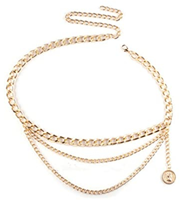 Stfery Body Chain Gold, Bauchkette Gürtel Taillenkette Mehrschichtige Punk Kettenquaste Körperkette 105cm Legierung Kettengürtel