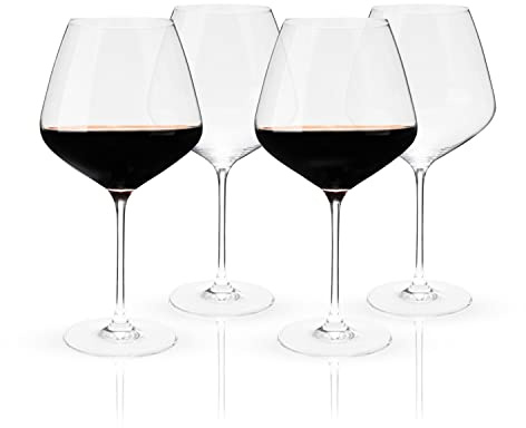 Viski Reserve Inez Burgundy Wine Glasses, Crystal Clear Red Wine Glasses for Wedding, Anniversary, Birthday Gifts for Women and Men, Home Bar, Elegant Glassware, 31 oz, Set of 4