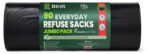 BinIt - Confezione da 90 sacchi per la spazzatura, 70 l, ecologici, resistenti e sicuri, riciclati, resistenti agli strappi, 30 μm, perfetti per uso domestico e commerciale