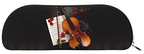 COMAAM Lustige Tennisschläger Und Tennisbälle Leder Halbrunde Aufbewahrungstasche Große Kapazität Stift Bleistift Tasche Geeignet Für Die Aufbewahrung Von Stiften Und Kosmetik, Violine Notenblätter,