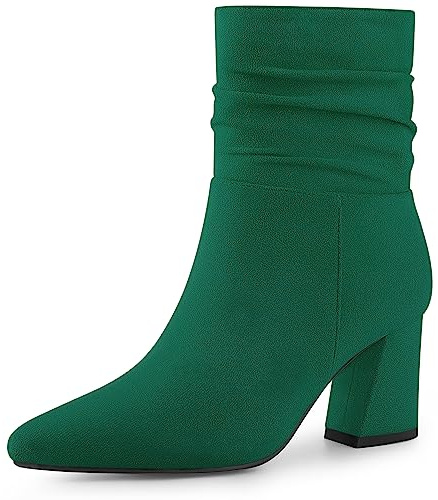 Allegra K Botines de tacón Grueso con Cremallera Holgada y Punta Puntiaguda para Mujer Verde 40