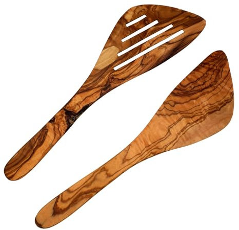 Amrami® Pfannenwender Holz, 2er Olivenholz Pfannenheber Set, robust