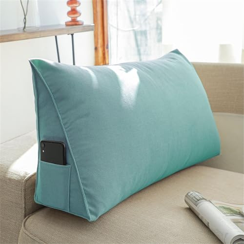 Treer Rückenkissen Lesekissen Keilkissen für Bett Sofa, Mehrfarbig Großes Lendenkissen Rückenlehne Dreieckigen Abnehmbarem Bezug Kopfteilkissen Bettkissen mit Seitenfach (70 * 35 * 20cm,Grün)
