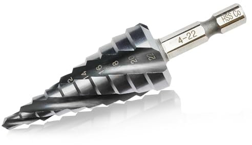 KURSTOL Kobalt HSS Stufenbohrer M35 - Ø 4-22mm Vier Spiralnuten 10 Stufenbohrer mit 6.35mm Schnellwechsel/Sechskant Schaft für Metall Aluminium Rostfreier Stahl Holz Kunststoff Edelstahl Kernbohrkrone