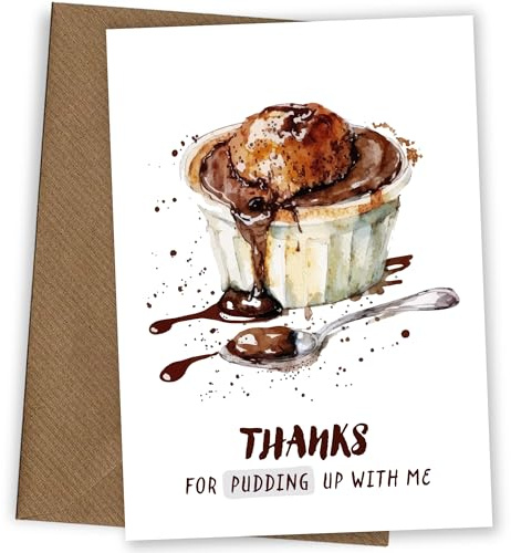 Lustige Dankeskarten – Thank For Pudding Up With Me, leckere Dankeskarte für Kollegen, Chef, Lehrer, Trainer, Tagesmutter oder Kuchenliebhaber