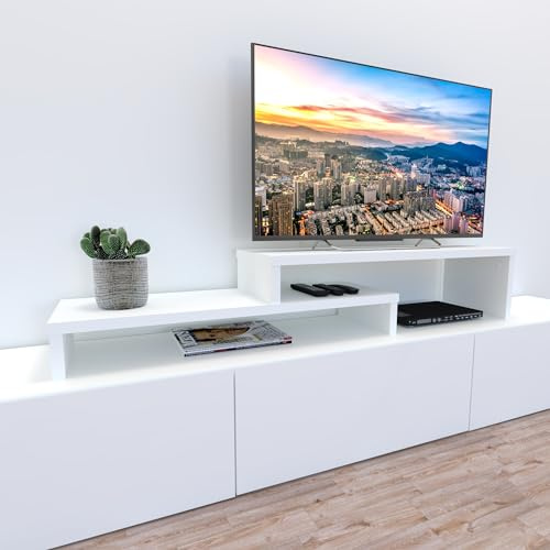 Henor Mueble TV Escalera Ajustable de Madera 90+90 x 35 x 30/15 cm Blanco