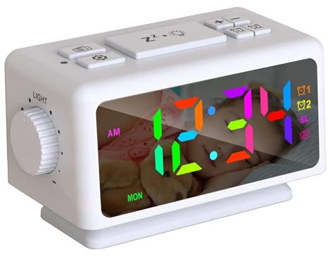 DollaTek RGB Sveglia Digitale Radio FM Sveglia con 2 Porte USB Timer Snooze (Bianco)