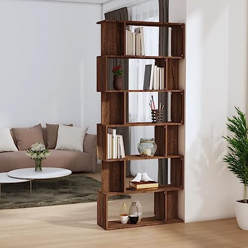 THOYTOUI Bücherregal Raumteiler, Zeitschriftenständer Lagerschrank Ordnerregal Stehsammler Geeignet für Wohnstube Arbeitszimmer Werkstatt Balkon Braun Eiche 80x24x192 cm Holzwerkstoff