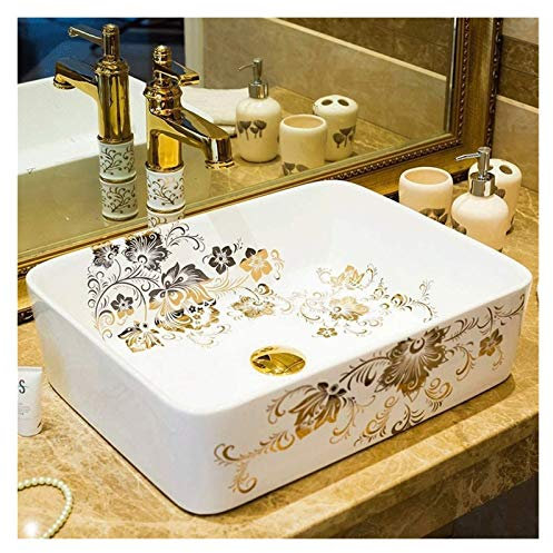 Mobile lavabo con lavabo, lavabo da Bagno, lavabo da appoggio, lavabo da appoggio, lavabo Rettangolare in Porcellana da 18 sopra Il bancone, Bianco Europeo Vintage, da appoggio, v