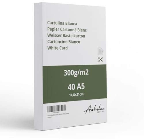 40 Zeichenkarton Weiß 300g papier A5 - Packung mit 40 Blatt 21x14,8cm Kartonpapier - Dickes papier a5 zum drucken - Bastelkarton – Cardstock – Fotokarton – Tonkarton
