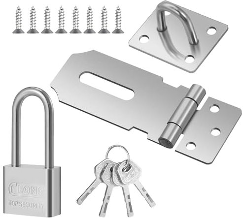 Saerryor Door Hasp and Staple with Padlock, Heavy Duty Shed Lock Hasp and Latch