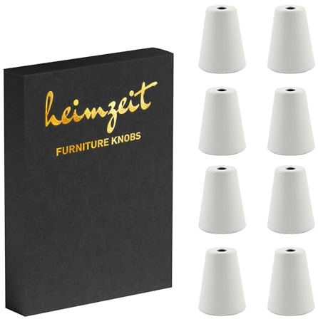 heimzeit Möbelknöpfe Cone 8 Stück aus hochwertigem Aluminium in Weiß | Schrankknöpfe Rund für Türen, Schubladen und Kommoden, Stilvolles Design, mit Einlochgriff und Schrauben