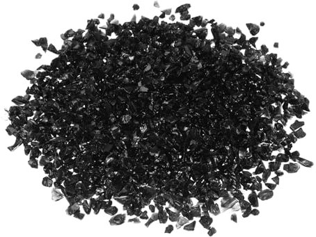 QUARKZMAN 1 Livre Feu Verre Pierre, 3-6 mm Élevé Lustre Réfléchissant Foyer Fosse Verre Roches pour Cheminée Feu Fosse Table Maison Jardin Décoration, Vase Remplisseuse, Noir