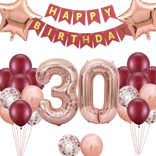 Luftballon 30. Geburtstag Dekorationen , Burgund Rose Gold 30. Folie Ballons GeburtstagsdekorationenSet, 30 Jahre alt Frauen Geburtstag Party Dekorationen, Frauen Partyzubehör zum 30. Jahrestag