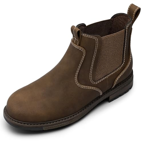 festooning Mens Chelsea Boots Casual Classic Comfy Slip On Ankle Waterproof Mens Boots Brown 10.5