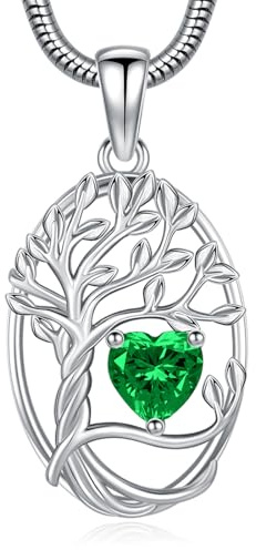 Eusense Arbre de vie Collier Pierre de Naissance Pendentif Coeur Collier Arbre de vie Pendentif Anniversaire de Mariage saint Valentin fête des Mères Bijoux Cadeau pour Femmes Filles