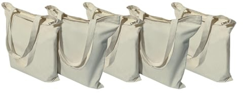 Bolsas de Tela 35x40cm con Cremallera y Bolsillo. Prácticas y Versátiles. Ideales para Compras, Universidad, Trabajo y Pintar. Tote Bag Grande y Reutilizable para Mujeres. Bolso tela blanca (5)
