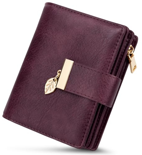 HUANLANG Small Wallets for Women Rfid Blocking Leather Bifold Credit Card Holder Ladies Wallet Zipper Pocket with ID Window