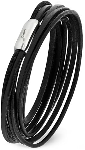 Simaru Lederarmband mit Edelstahl-Magnetverschluss, Unisex Wickelarmband Made in Germany, Armband für Damen & Herren, hautfreundlich & langlebig