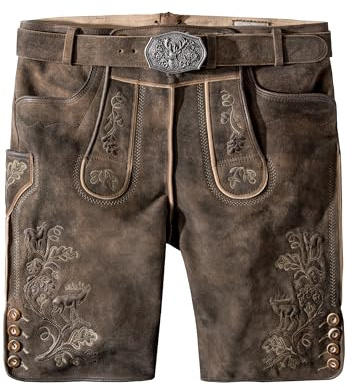 Stockerpoint Herren Lederhose Bastian I Größe 44-60 I Bequeme Trachtenhose in edler Hirschoptik mit Gürtel I Aus 100% hochwertigem Leder I Perfekt für Trachten & Festlichkeiten