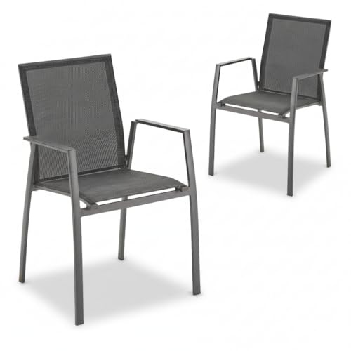 Liadomo Gartenstuhl 2er-Set Pellaro, 2 Stück Stapelstuhl, Alu-Armlehnen | stapelbar, UV-beständiges Textilgewebe, Aluminiumgestell, fertig montiert
