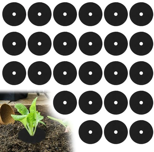 teashow 25pcs Plant Protector Mat 5.9 inch/15cm Round Tree Mulch Ring for Plants Slug Deterrent Mat Barrier Strawberry Cabbage Collar Rings for Control Weeds Root Deters Slug & Snail & Nematodes