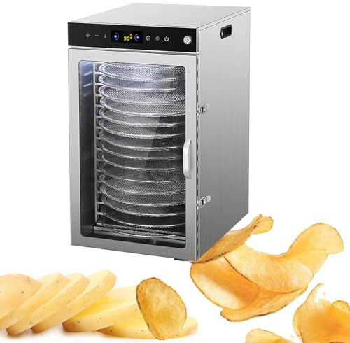 Secador EléCtrico De Frutas Y Verduras – Gran Capacidad, Deshidratador De Alimentos Rotatorio, Bandejas De Acero Inoxidable, RotacióN AutomáTica De 360°, Temporizador De 24 Horas,16Layer
