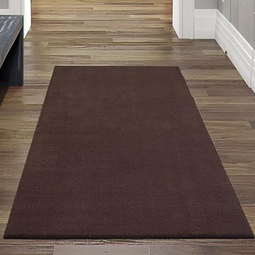 Teppich-Traum Moderner Teppich Waschbar Einfarbig Braun 80x150 cm | Weich und flauschig, bis 30 °C waschbar, pflegeleicht, rutschfest, langlebig, saugrobotergeeignet, Wohn- & Esszimmer