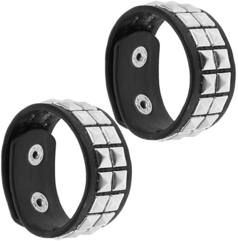 FOMIYES 2 Pulseras de Puño de Cuero Artificial Negro para Hombres Tachuelas Estilo Punk Vintage y Diseño Retro, Accesorios Únicos para Halloween y Uso Diario