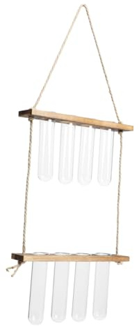 TOYANDONA 1 Juego jarrón hidropónico macetas montadas en la Pared macetas de Flores en Interiores Planta macetero de Vidrio para Escritorio Tubo de Flores montado en la Pared de Madera Café