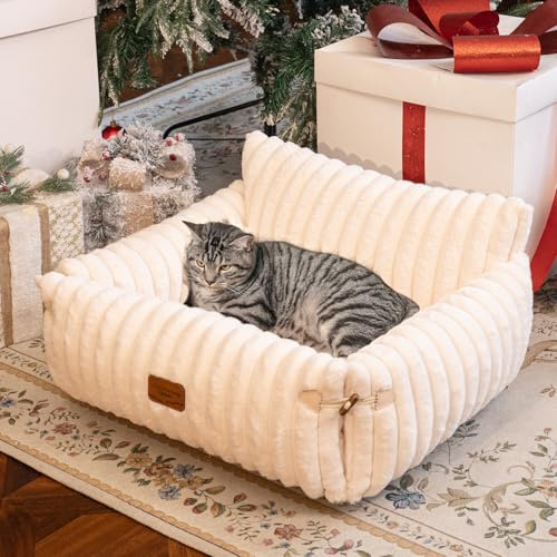 CheerPals Extended Cat Sofa - 63L×55-66W cm Soft Fluffy Large Cat Bed, Puppy Couch for Cats and Small Dogs with Washable Removable Cover and Non-slip Bottom