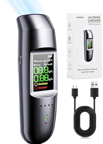 Sicomne Alcoholimetro Homologado DGT, Alcohol Alcolimetros Homologados España Profesional Alcoholimetro Homologado Test Alcoholemia Etilometro Pantalla LCD Digital Boquillas Batería Recargable USB