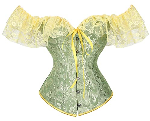 Feclmiyt Women Lace Corset Sexy Floral Fishbone Lace Up Boned Underbust Bustier Shapewear Lingerie Waist Trainer Bodysuit Plus Size For Wedding Party (A-03, S)