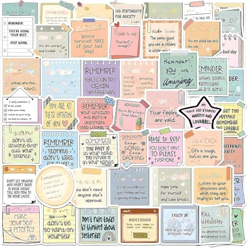 50 Pcs Motivational Journal Stickers – Waterproof Laptop Positivity Diary Stickers – Mental Health Self Care Journal Vinyl Decals for Scrapbook,DIY Crafts – Adults Teens Students Gift Pack