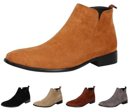 Stivaletti comodi a punta, leggeri da uomo, grandi dimensioni, stivali western da uomo, foderati con tacco corto, in pelle scamosciata, scarpe basse, stivali alla caviglia, taglia 43-48, Colore