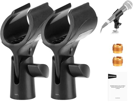 NEEWER BASICS Kit Accessori Supporto Microfono (2pz), Clip Microfoni Regolabili con Design Antiscivolo e Adattatori a Vite 3/8 a 5/8 per Mic Palmari Universali Cablati Wireless da 30mm a 35mm, MS018