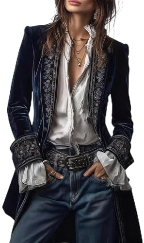 Giacche vintage in velluto da donna UK autunno primavera casual sciolto maniche lunghe con colletto dentellato blazer retrò floreale giacca lunga elegante capispalla da donna cappotto da sera per
