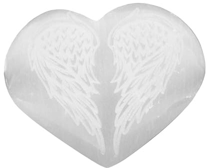 NKlaus Selenit Herz mit Engel Flügel 7×5 cm – energetischer Handschmeichler mit Gravur, ideal für Meditation, Schutz, Achtsamkeit, Chakra-Arbeit & spirituelle Rituale