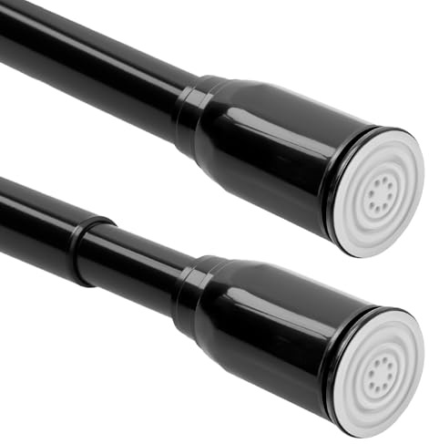 Truevaste 1 Stück Teleskop Gardinenstange, Vorhangstange 50-80cm Verstellbar Ø25mm, Teleskopstange ohne Bohren, Stabile Duschvorhangstange aus Carbonstahl für Vorhang & Duschvorhang, Schwarz